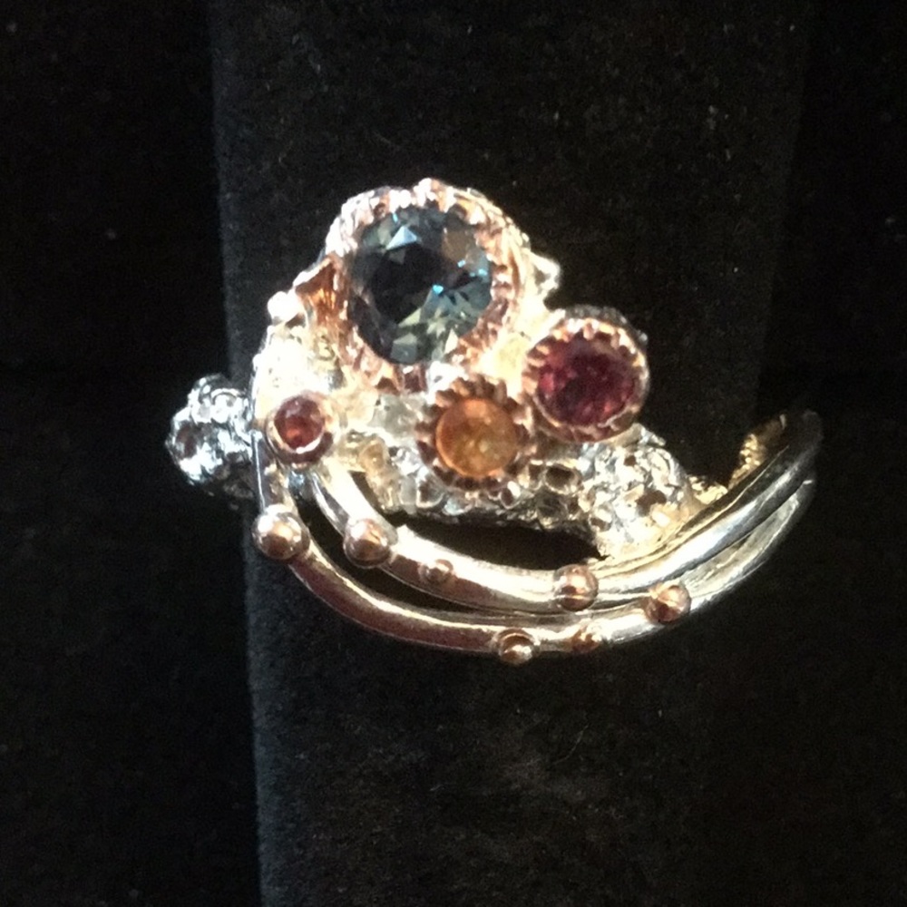 Genuine London Blue Topaz & Gemstones Ring